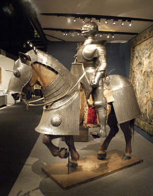 A Maximillian-style field armor, circa 1850, reined in passersby at M.S. Rau Antiques, New Orleans, La.