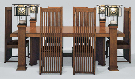 A dining table made for the Frederick C. Robie House, 1908/1910, designed by Frank Lloyd Wright. Collection of the David and Alfred Smart Museum of Art.