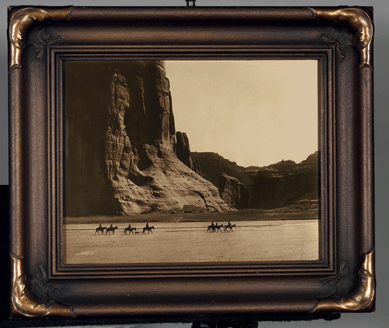 A gold orotone, "Canyon de Chelly †Navajo,†in a period Curtis Arts and Crafts-style frame, 1904. Collection of Crab Tree Farm.