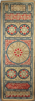 Measuring 55½ by 18½ inches, a Nineteenth Century woven tapestry panel with Arabic design elements brought $8,625.