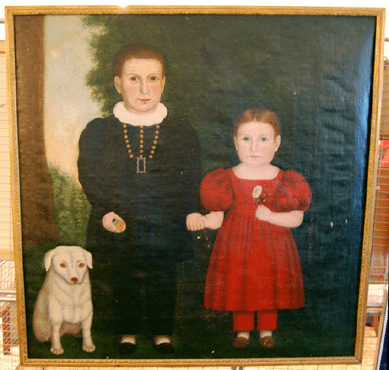 The portrait of two children and a white dog came from an area house and sold for $3,450.