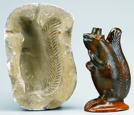 The Salem squirrel bottle looking upward as if begging survives with its original mold from about 1820‱850.