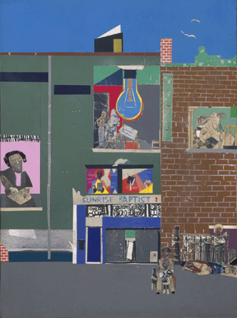 Romare Bearden (American, 1911‱988), "The Block†(detail), 1971, cut and pasted printed, colored and metallic papers, photostats, pencil, ink marker, gouache, watercolor and pen and ink on Masonite, 48 by 216 inches. The Metropolitan Museum of Art, gift of Mr and Mrs Samuel Shore, 1978. ©Romare Bearden Foundation/Licensed by VAGA, New York City