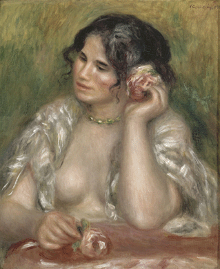 Pierre-Auguste Renoir, "Gabrielle with a Rose,†1911, oil on canvas, 21 5/8 by 18½  inches. Musee d'Orsay, Paris. ⁈erve Lewandowski photo, 2009, Musee d'Orsay 