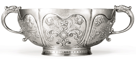 An American silver punch bowl, Cornelius Kierstede, 1700‱710, sold for a record $5,906,500.