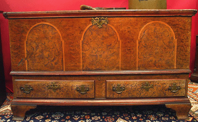 This Pennsylvania chest was offered at Baldwin House Antiques, Strasburg, Penn.