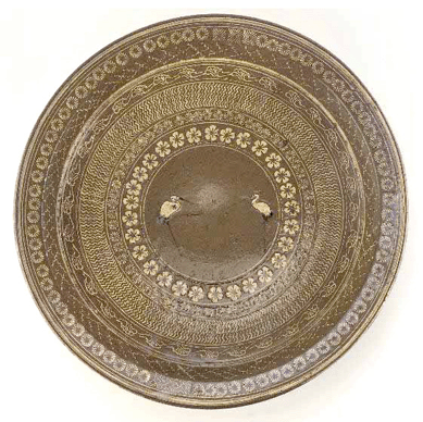 Dish, Japan, Karatsu ware, Takeo kilns, Edo period, 1620‱650, stoneware with iron pigment and white slip painted and inlaid under clear glaze. Freer Gallery of Art.