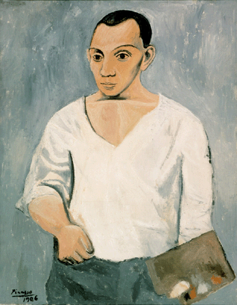 Pablo Ruiz y Picasso (Spanish, 1881‱973), "Self-Portrait with Palette,†1906, oil on canvas, 36 3/16 by 28 7/8 inches. Philadelphia Museum of Art, A.E. Gallatin Collection, 1950. ©2010 Estate of Pablo Picasso / Artists Rights Society (ARS), New York