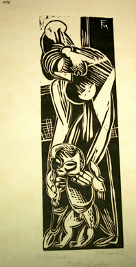 Conrad Felixmuller's "Erste Schritte,†Sohn 170, woodcut on thin cream colored laid paper, 1919.