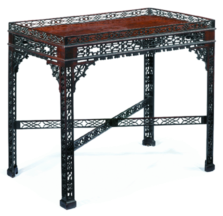 A fine George II Chinese Chippendale silver table from a private estate sold to a bidder on the phone for $46,000, more than five times its $5/7,000 estimate.