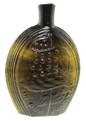 "For Our Country/Eagle†pint flask, more than 150 years old with sheared lip and pontil, 9.8, finished at $14,560.