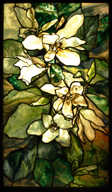 Exhibited at the 1900 Paris Exposition, this leaded glass magnolia panel was acquired by the Stieglitz Museum of Decorative and Applied Arts in St Petersburg, Russia.