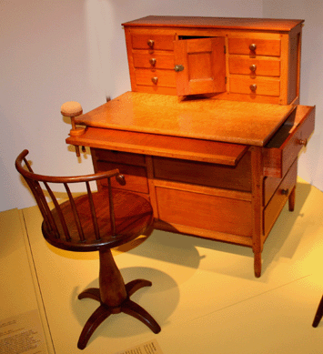 Sewing desk and revolving chair, about 1860. The Shakers developed special purpose furniture used for their home industries.