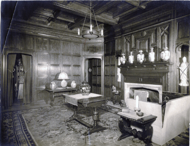 Even in a black and white image, the central gallery at the gallery's 600 Madison Avenue location appears warm and inviting. The Oriental rug and rich paneling perfectly complement the works of art being displayed.