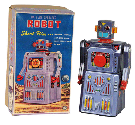 This Masudaya battery-operated Target Robot with original pictorial box and sealed bag of accessories realized a record auction price of $52,900.