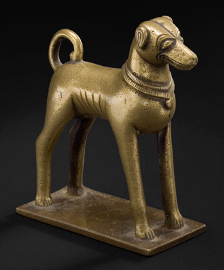 Dog, Eighteenth to Nineteenth Centuries, bronze; 8¼ by 6 1/8 by 3 3/8  inches, gift of Leo S. Figiel, MD, and family. Peabody Essex Museum.