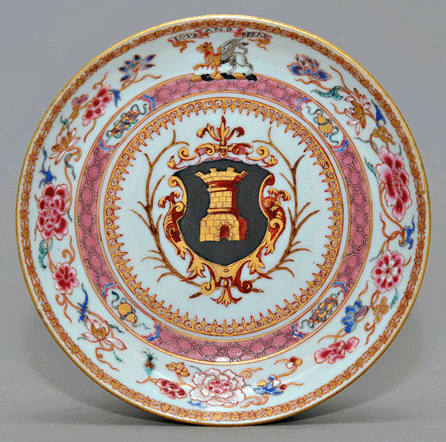 A saucer with the arms of Tower, made in China, about 1728, Reeves Center at Washington and Lee University.