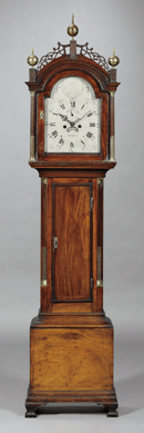 The diminutive tall clock by Simon Willard of Roxbury sold on the phone for $44,438.