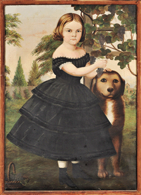 A portrait of a child with a dog by Susan Catherine Moore Waters was beautifully rendered, but the dog had a sweeter countenance than the child. It brought $41,475.