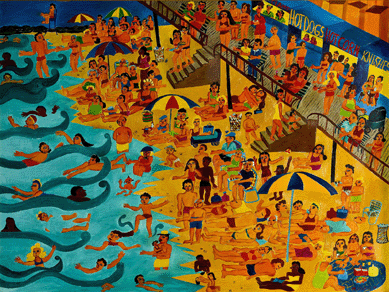 Malcah Zeldis (b 1931), "Coney Island or Brighton Beach,†1973, oil on Masonite, 24 by 32 inches. Collection American Folk Art Museum, New York City, gift of David L. Davies, 2008. ⁇avin Ashworth photo