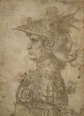 Leonardo da Vinci, "Warrior,†silverpoint on prepared paper, around 1480. A virtuoso piece probably made by the young Leonardo to show off his artistic skill to prospective clients. © The Trustees of the British Museum.