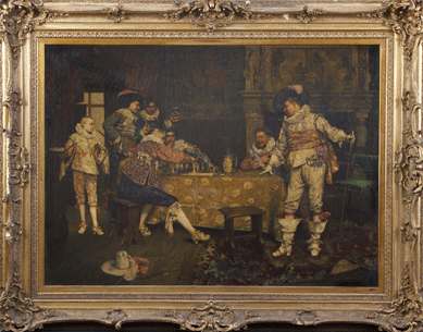 A monumental oil on canvas, measuring 48 by 65 inches, by French artist Adolphe Alexandre Lesrel (1839‱929) depicting a chess game had once hung in the Big Tree Tavern in Geneseo on loan from the Chanler family. It sold to a dealer in London for $178,250.