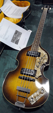 Paul McCartney signed this Hofner electric bass guitar, which sold for $4,600.