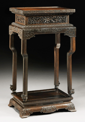 A rare imperial zitan stand and base, Qing dynasty, Qianlong period, achieved $602,500.