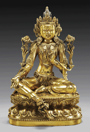 With Xuande mark and of the period, this elegant Ming dynasty gilt bronze Bodhisattva was the top selling lot, commanding $244,000.