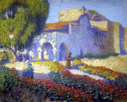 Painting with a verve that he may have learned from William Merritt Chase, Channel P. Townsley made "Mission San Juan Capistrano,†1916, into an infectious riot of color, shapes and sunlight. Such images helped turn aging Spanish missions into tourist attractions.