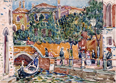 Demonstrating his penchant for bold colors and solid, abstracted forms, in "Palazzo Dario,†circa 1911‱2, Prendergast captured the lively ambience of this part of Venice. Collection of Donna Seldin Janis.