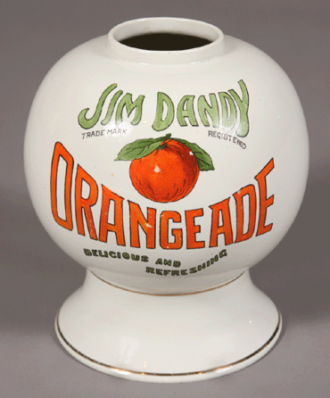 This soda fountain syrup dispenser, an early Twentieth Century example standing 10¾ inches high, was marked "Jim Dandy, Trademark Registered, Orangeade Delicious and Refreshing.†It brought a most refreshing price of $32,760 †far exceeding its $800․1,000 estimate.