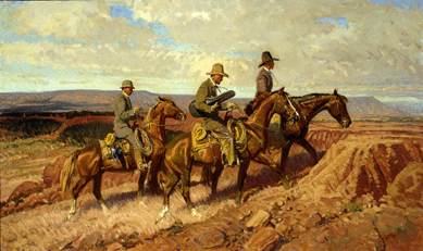 Robert Lougheed, "Ten Miles to Saturday Night,†1978, oil on canvas, 30 by 50 inches, New Mexico Museum of Art, gift of Mrs Robert Lougheed, 1986, ©Clagget/Rey Gallery.