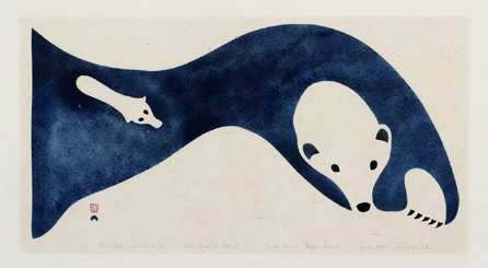 The top lot of the auction was a skin stencil work by Niviaxie (1908‱959) titled "Polar Bear and Cub on Ice,†1959, that attained $22,800. 
