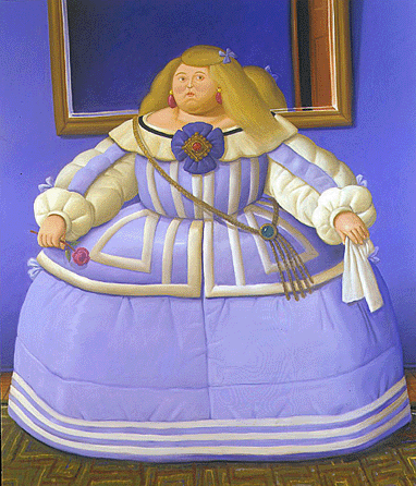 Among Botero's numerous versions of his hero Diego Velázquez's Infanta Margarita is this 2005 painting. In "After Velázquez,†the princess looks a good deal more than pleasingly plump in her resplendent blue and white gown, and considerably less attractive than her Seventeenth Century predecessor.