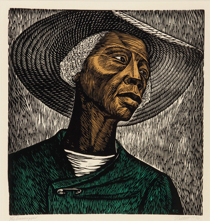 Elizabeth Catlett (b 1915), "Sharecropper,†1970, color linocut, 17¾ by 17 inches. Purchase, 1990.