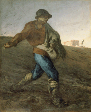 Jean François Millet (French, 1814‱875), "The Sower,†1850, oil on canvas. Museum of Fine Arts, Boston, gift of Quincy Adams Shaw through Quincy Adams Shaw Jr and Mrs Marian Shaw Haughton. Photograph ©Museum of Fine Arts, Boston.