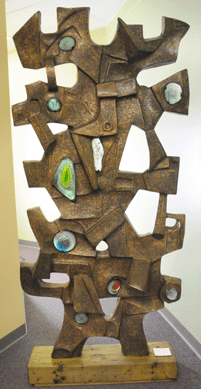 The copper and glass sculpture by Claire McCarthy Falkenstein, measuring 86 inches tall, exceeded estimate at $72,000.
