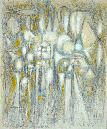 Richard Pousette-Dart, "White Sound,†1949‵0, oil and graphite on linen, 58½ by 49¼ inches. Collection of Dr and Mrs Sam Mandel, Palm Beach, Fla. ©2010 Estate of Richard Pousette-Dart / Artists Rights Society (ARS), New York