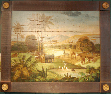 A version of Erastus Salisbury Field's "Garden of Eden†paintings brought $26,450. The oil on canvas work had been laid on panel as a fireboard and later framed. 