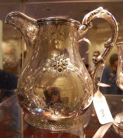 A Civil War presentation pitcher bestowed on Nathaniel Prentice Banks, 24th governor of Massachusetts and Civil War major general, sold on the phone to Tennessee dealer Michael Hall for $10,238. 