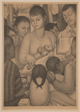 Diego Rivera (1886‱957), "The Teacher ⁔he Fruits of School La Maestra †Los Frutos de la Escuela,†1932, lithograph.
