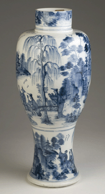 This baluster vase, circa 1722′3, is among the great works of Meissen and comparable in importance to the finest blue and white creations of the Yuan and early Ming period. It is based upon a classic Chinese baluster shape (yenyen), which dates to the Song period. The decoration is most likely by Johann Caspar Ripp, who came to Meissen in 1721 as an experienced painter of German faience.