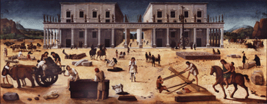 Piero di Cosimo's "The Building of a Palace,†circa 1514‱518, showing the construction of a massive Italian structure, gave its last owner, John Ringling, ideas about the architecture of his museum building in Sarasota, Fla.