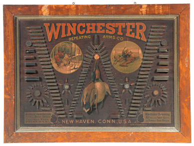A rare Winchester Cartridge advertising board made $17,625. 