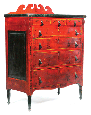 The poplar Soap Hollow chest, which was marked for Jeremiah Stahl and dated 1864, sold for $14,100. 