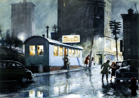 "The Diner,†watercolor on paper, 20½ by 29 inches, signed lower right "A. Lassell Ripley A.N.A.• style=