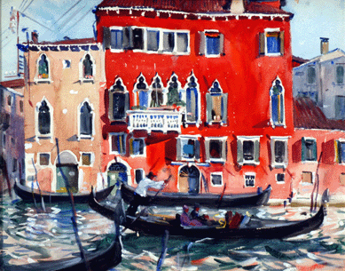 "Venice Scene,†watercolor on paper, 14 by 18 inches, A. Lassell Ripley.