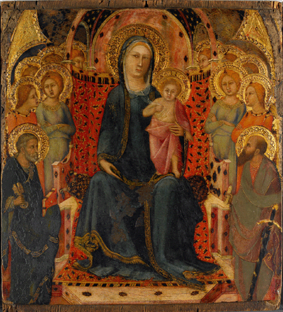 "Barna Lippo Memmi, "Virgin and Child Enthroned with Saints Peter and Paul and Ten Angels,†circa 1330″5, tempera and oil on panel. 