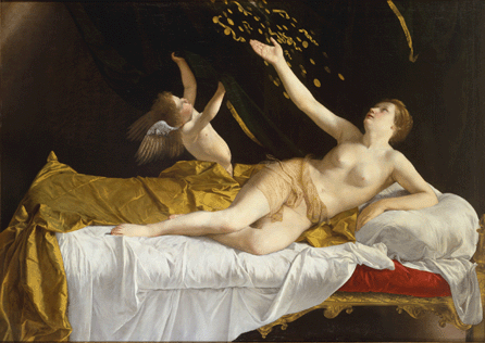 Orazio Gentileschi, "Danaë and the Shower of Gold,†circa 1621′2, oil on canvas.All paintings from the collection of Richard L. Feigen.